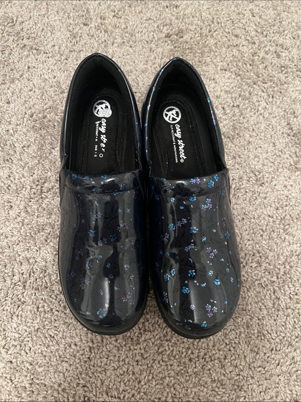 easy street Black Slip-On Kids Shoes with Blue and Purple Floral Print